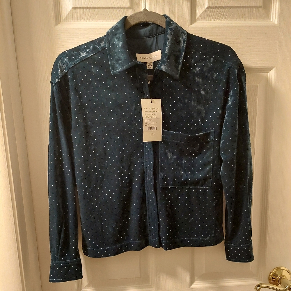 NWT Something Navy Studded Velvet Shirt Jacket XS